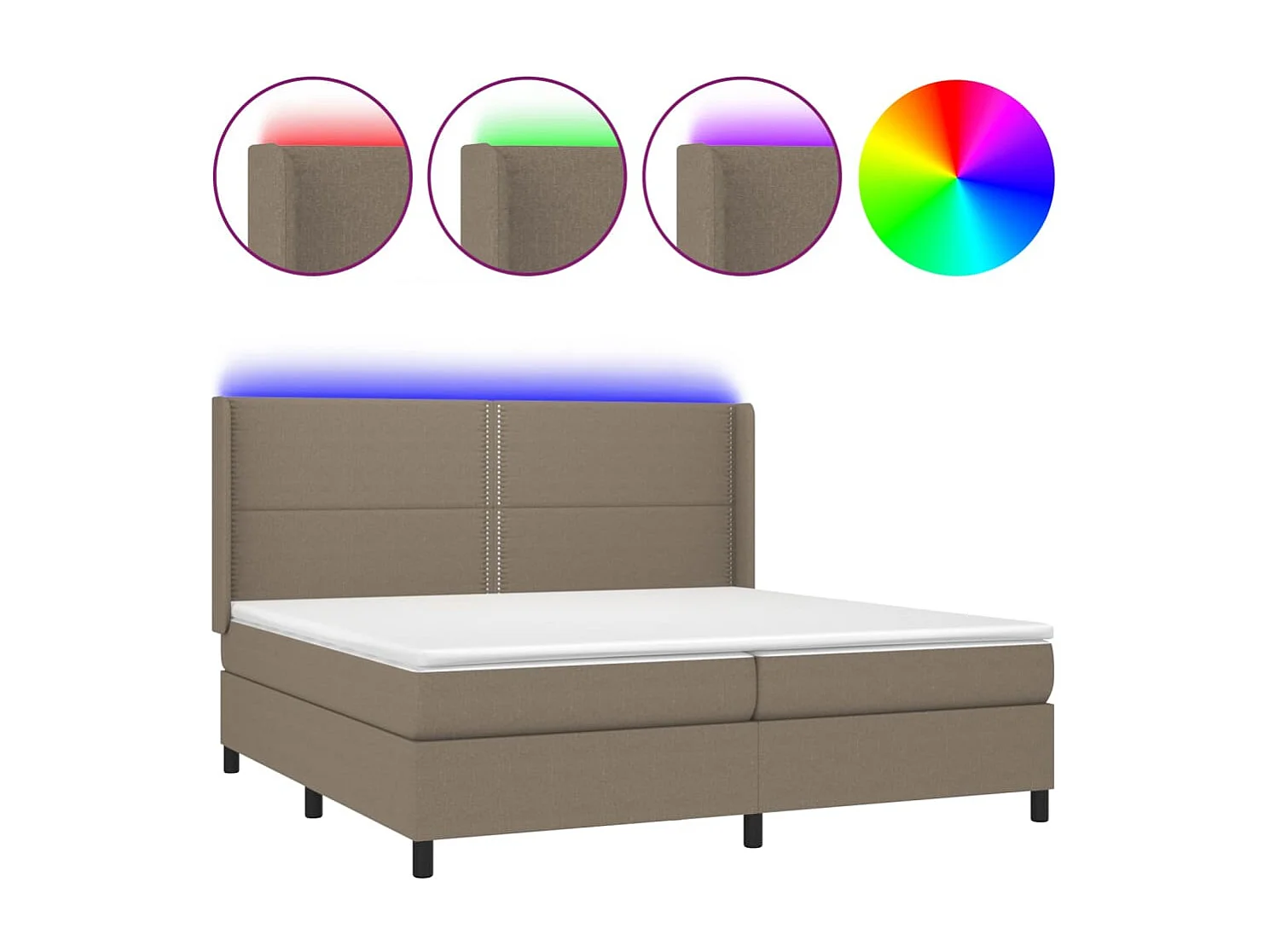 Sommier à lattes de lit matelas LED Taupe 200x200 cm Tissu