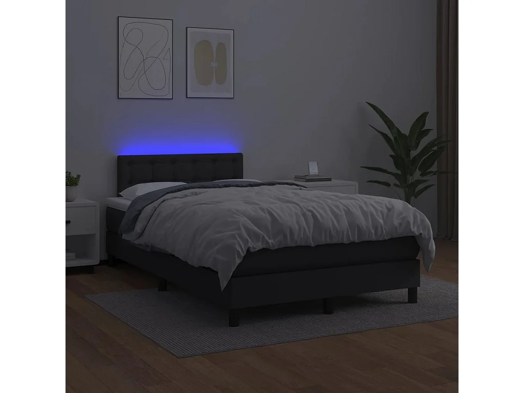Sommier à lattes de lit matelas LED noir 120x190 cm similicuir