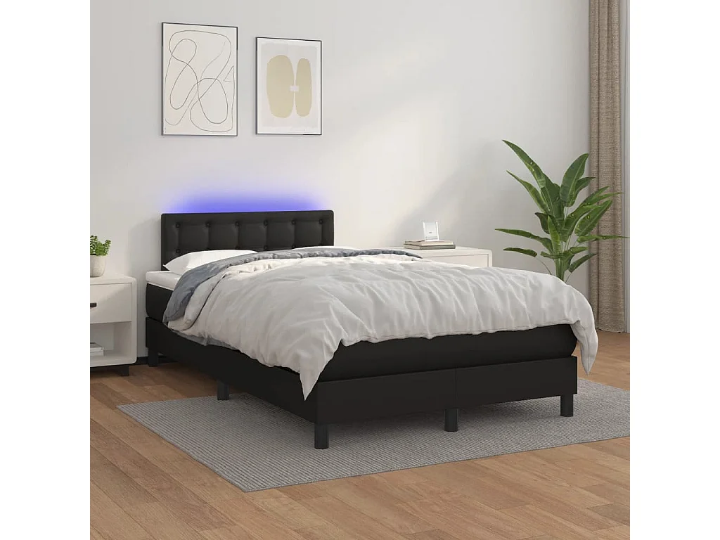 Cama box spring colchão e LED 120x190 cm couro artificial preto