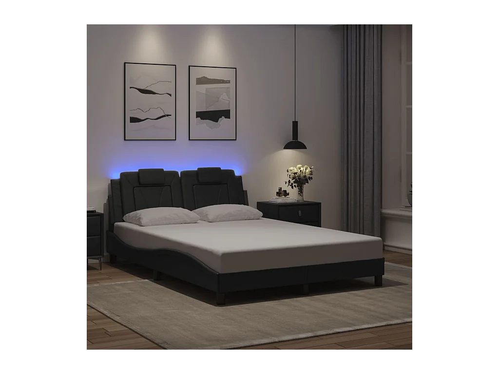 Bettgestell mit LED Grau 140x190 cm Kunstleder