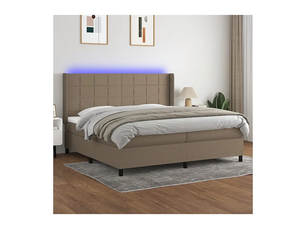 Sommier à lattes de lit matelas et LED Taupe 200x200 cm Tissu