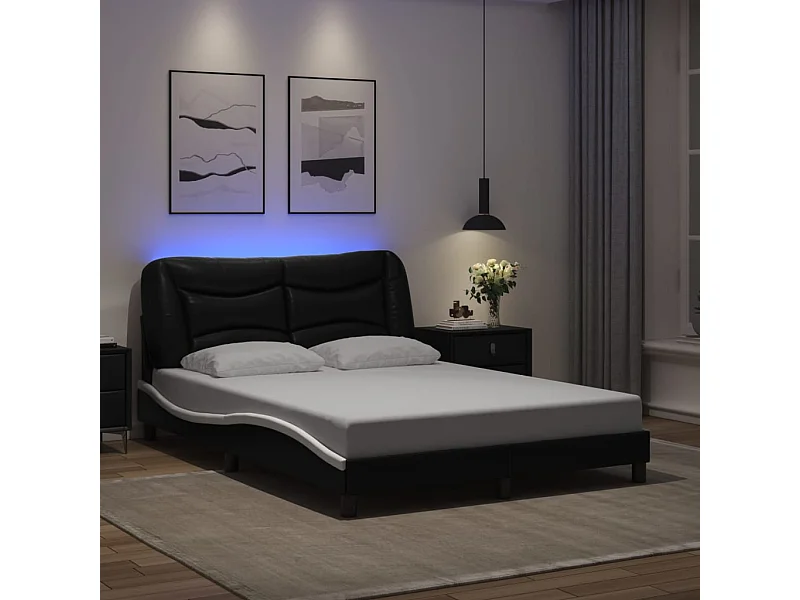 Cadre de lit avec LED sans matelas noir et blanc 120x200 cm