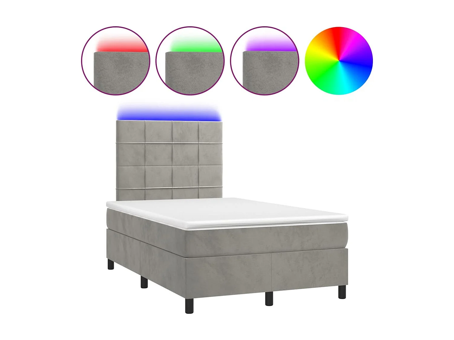 Sommier à lattes de lit avec matelas LED gris clair 120x190 cm