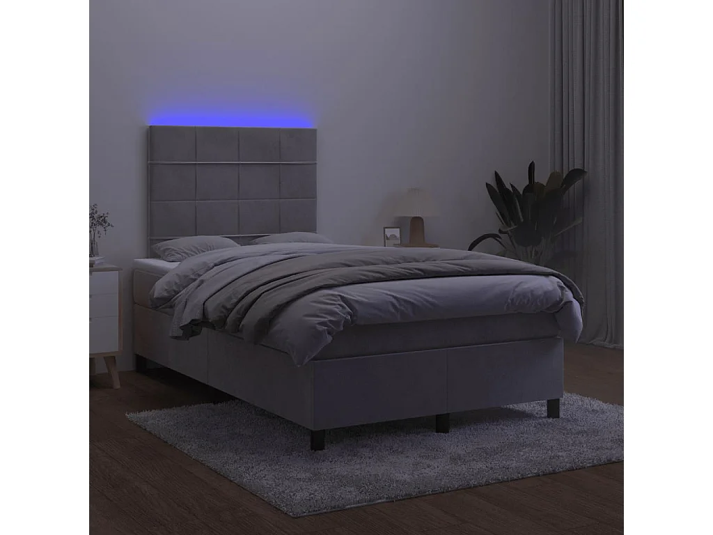 Sommier à lattes de lit avec matelas LED gris clair 120x190 cm