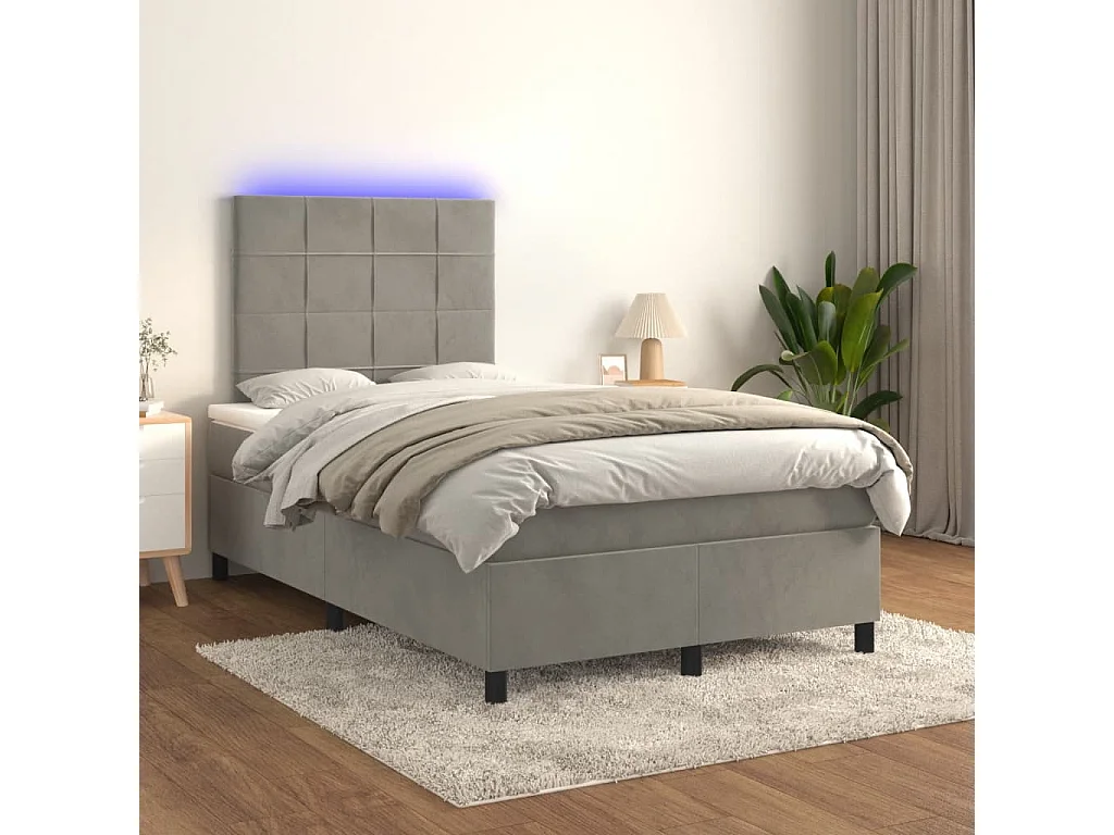 Sommier à lattes de lit avec matelas LED gris clair 120x190 cm