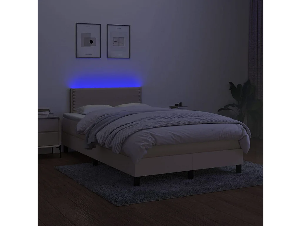 Sommier à lattes de lit matelas et LED crème 120x190 cm tissu