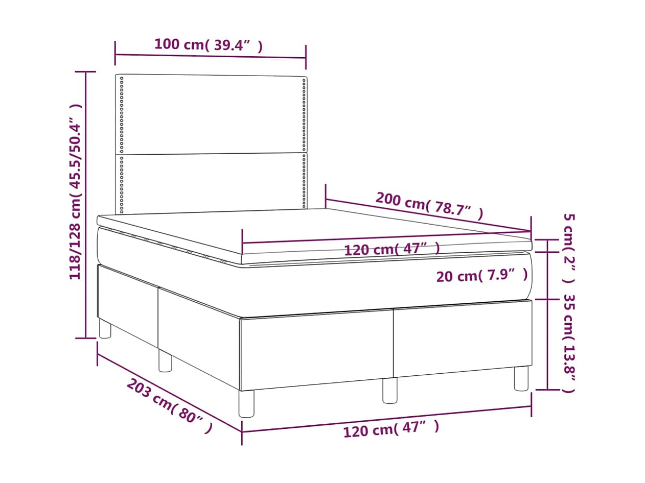 Boxspringbett mit Matratze & LED Weiß 120x200 cm Kunstleder