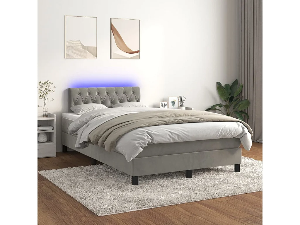 Sommier à lattes de lit avec matelas LED gris clair 120x190 cm