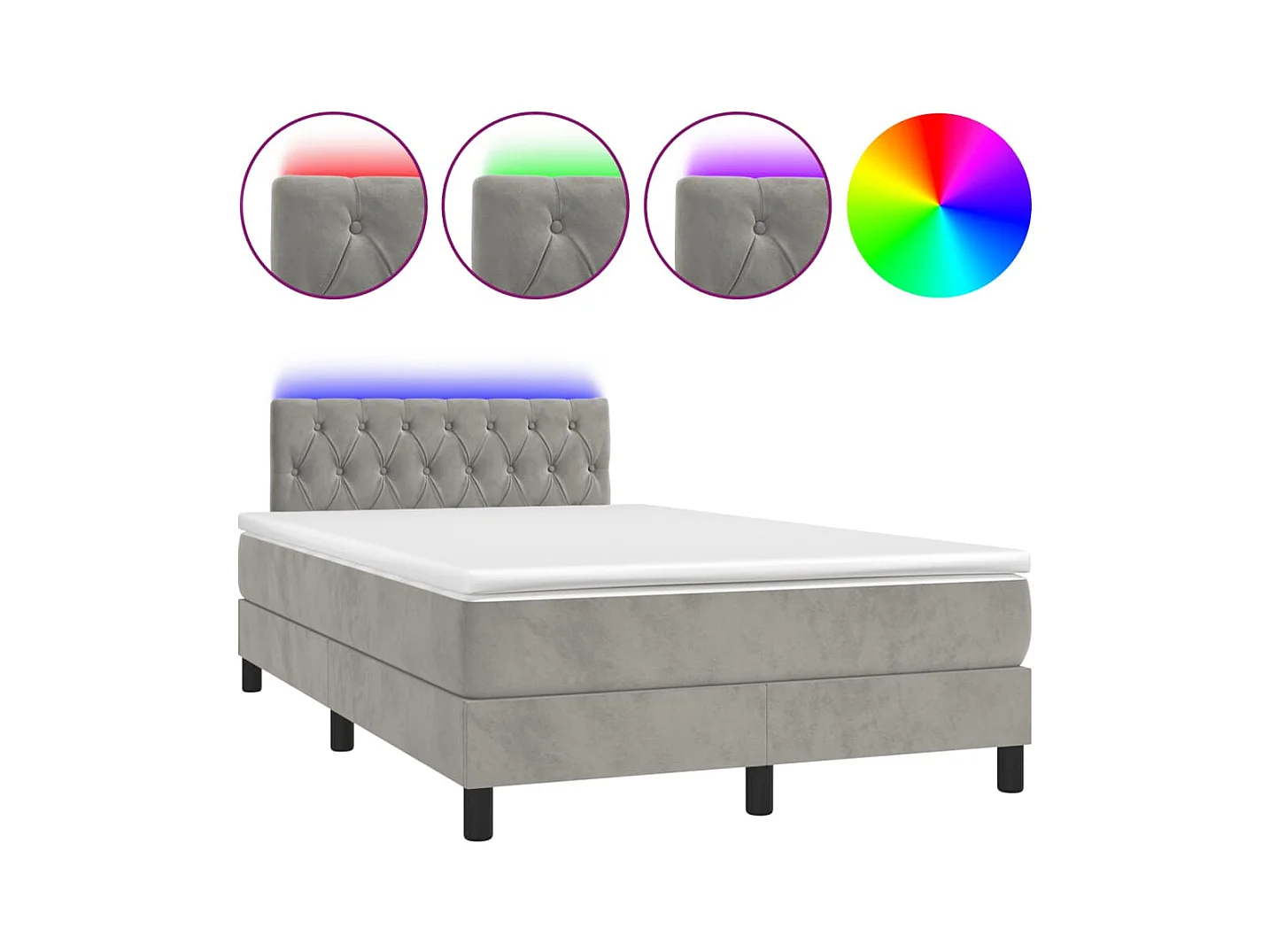 Sommier à lattes de lit avec matelas LED gris clair 120x190 cm