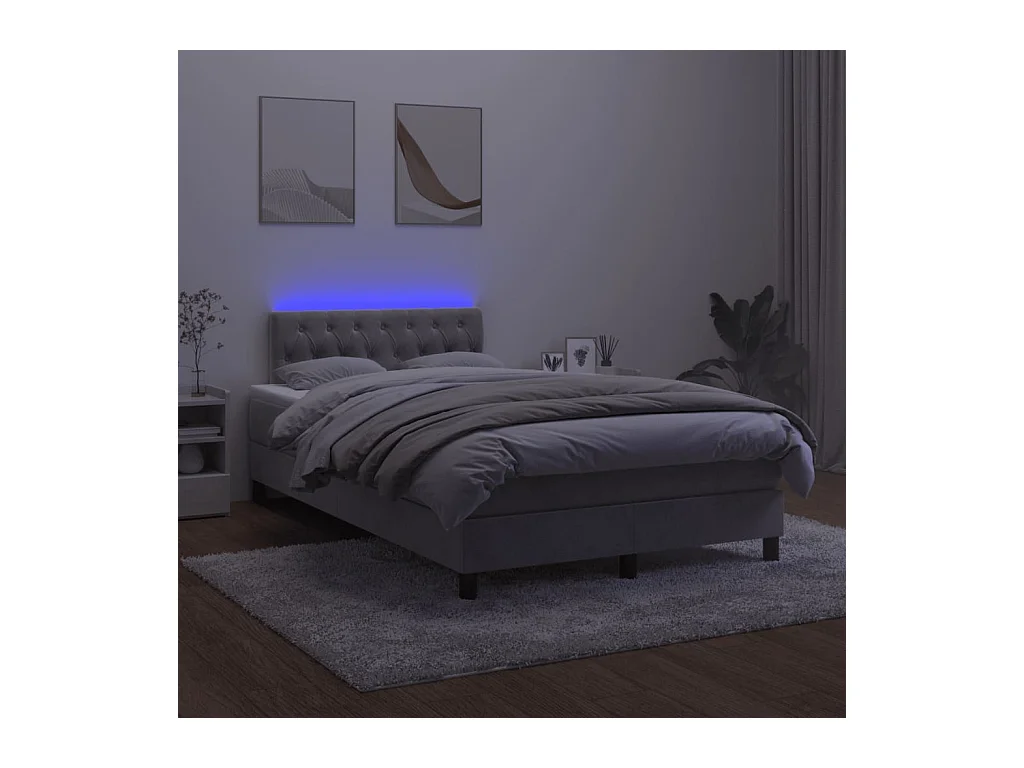 Sommier à lattes de lit avec matelas LED gris clair 120x190 cm