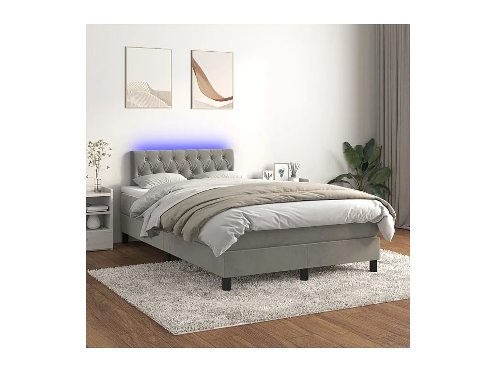 Sommier à lattes de lit avec matelas LED gris clair 120x190 cm