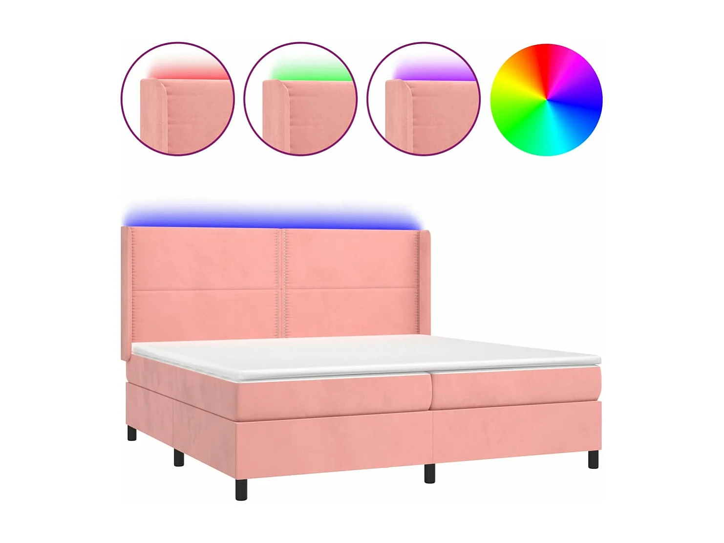 Cama box spring colchón y LED terciopelo rosa 200x200 cm