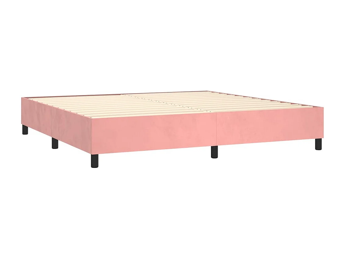Cama box spring colchón y LED terciopelo rosa 200x200 cm