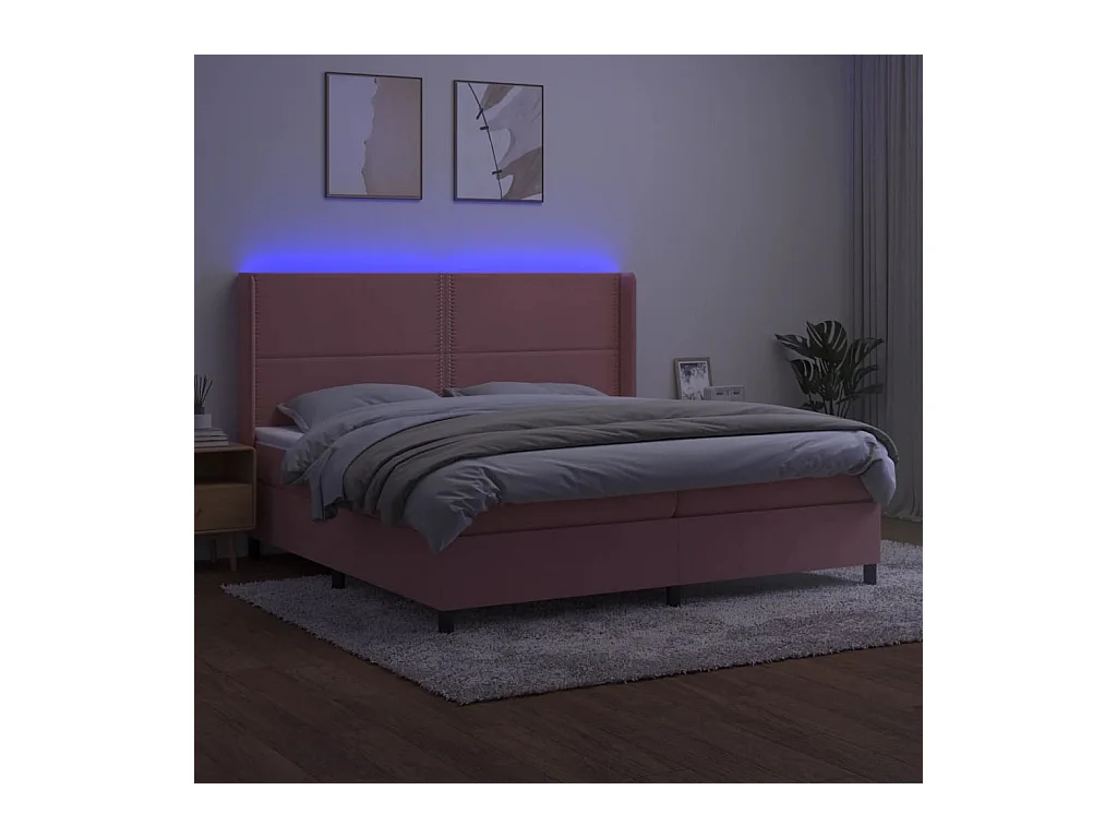 Boxspringbett mit Matratze & LED Rosa 200x200 cm Samt