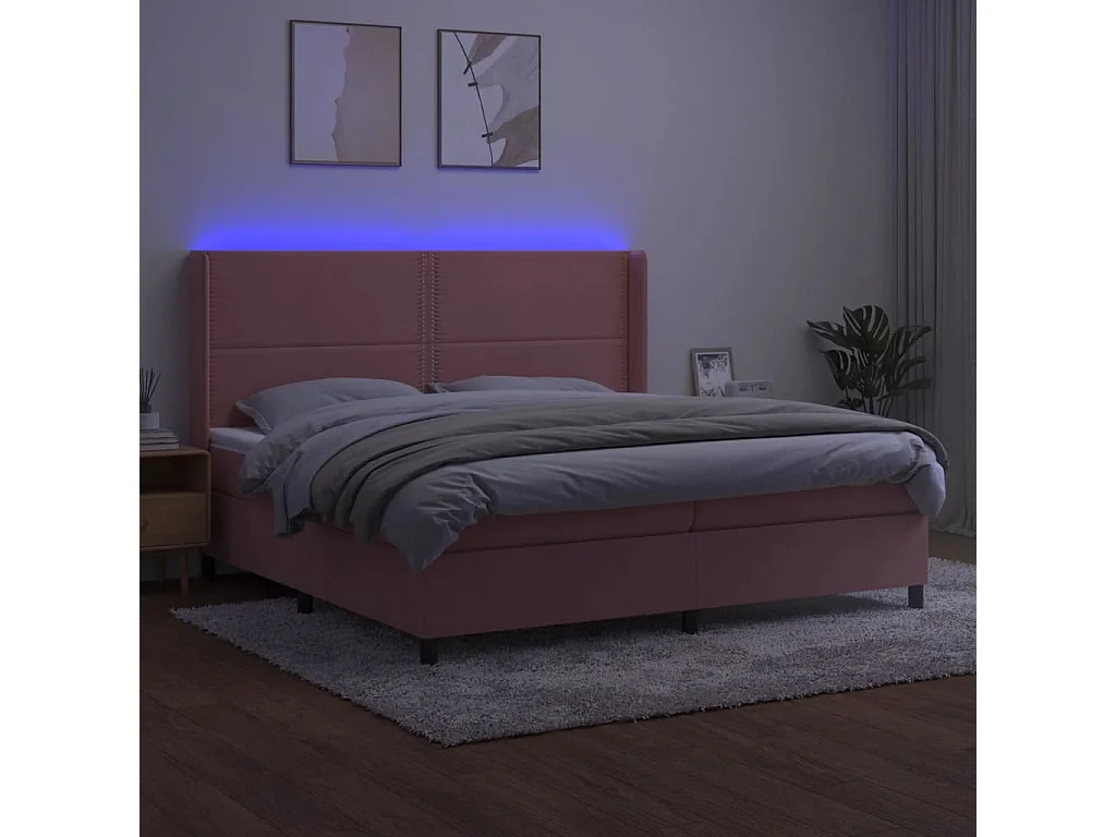 Boxspring met matras en LED fluweel roze 200x200 cm
