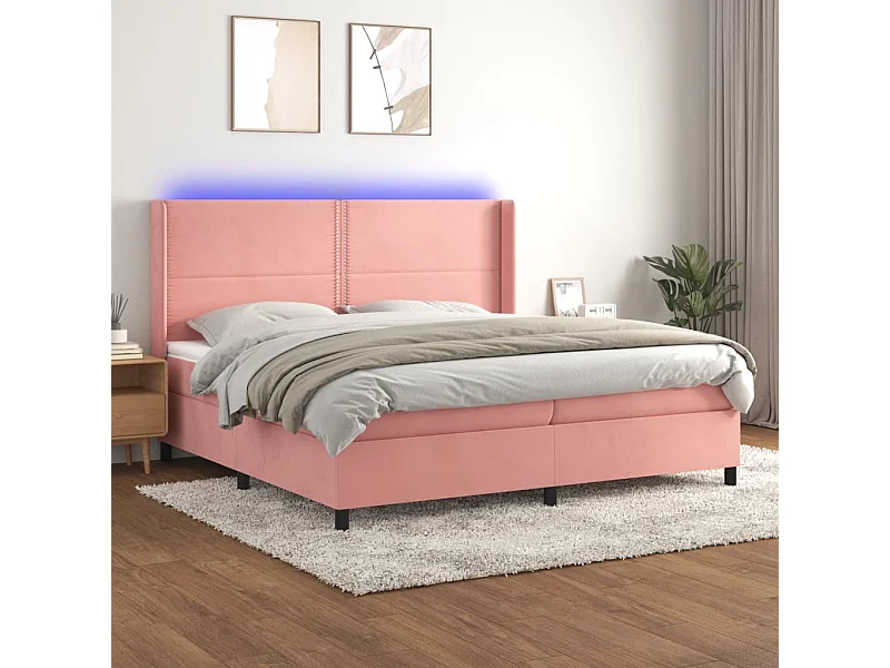 Letto a Molle con Materasso e LED Rosa 200x200 cm in Velluto