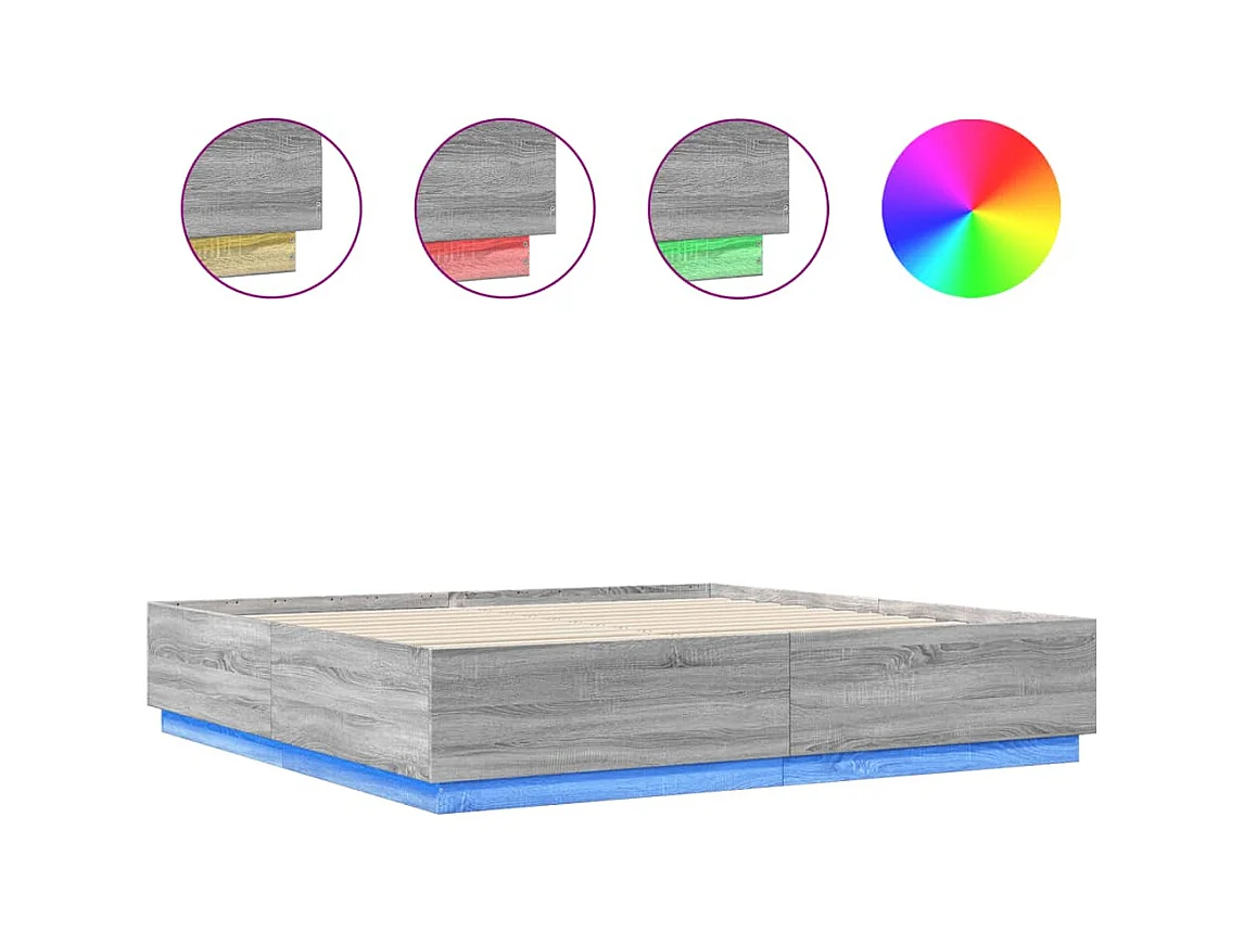 Cadre de lit avec LED sans matelas sonoma gris 180x200 cm