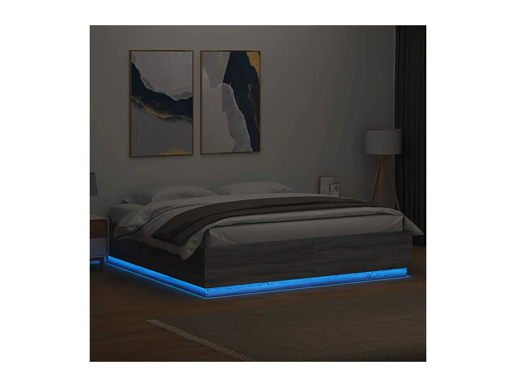 Cadre de lit avec LED sans matelas sonoma gris 180x200 cm