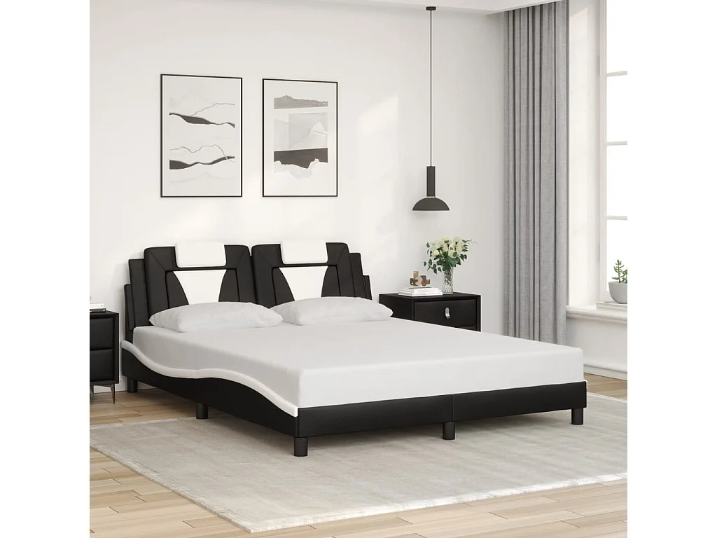Cadre de lit avec LED sans matelas noir et blanc 160x200 cm