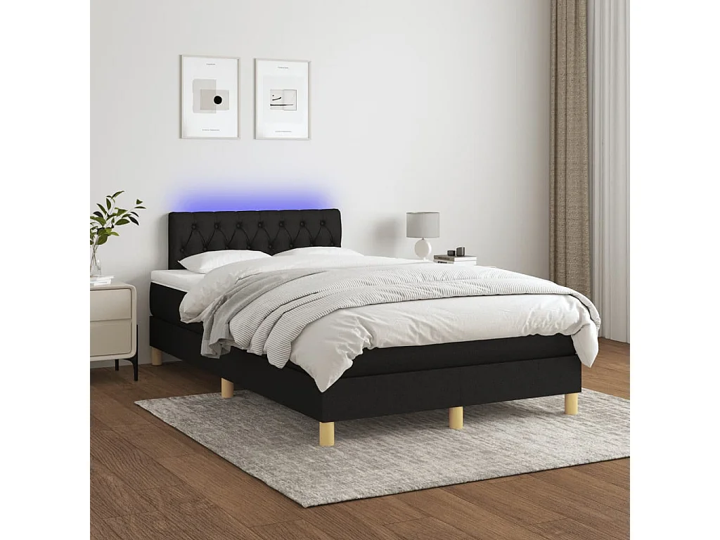 Letto a Molle con Materasso e LED Nero 120x190 cm in Tessuto