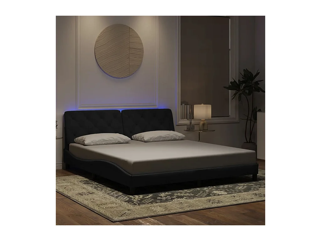 Cadre de lit avec LED sans matelas noir 180x200 cm velours