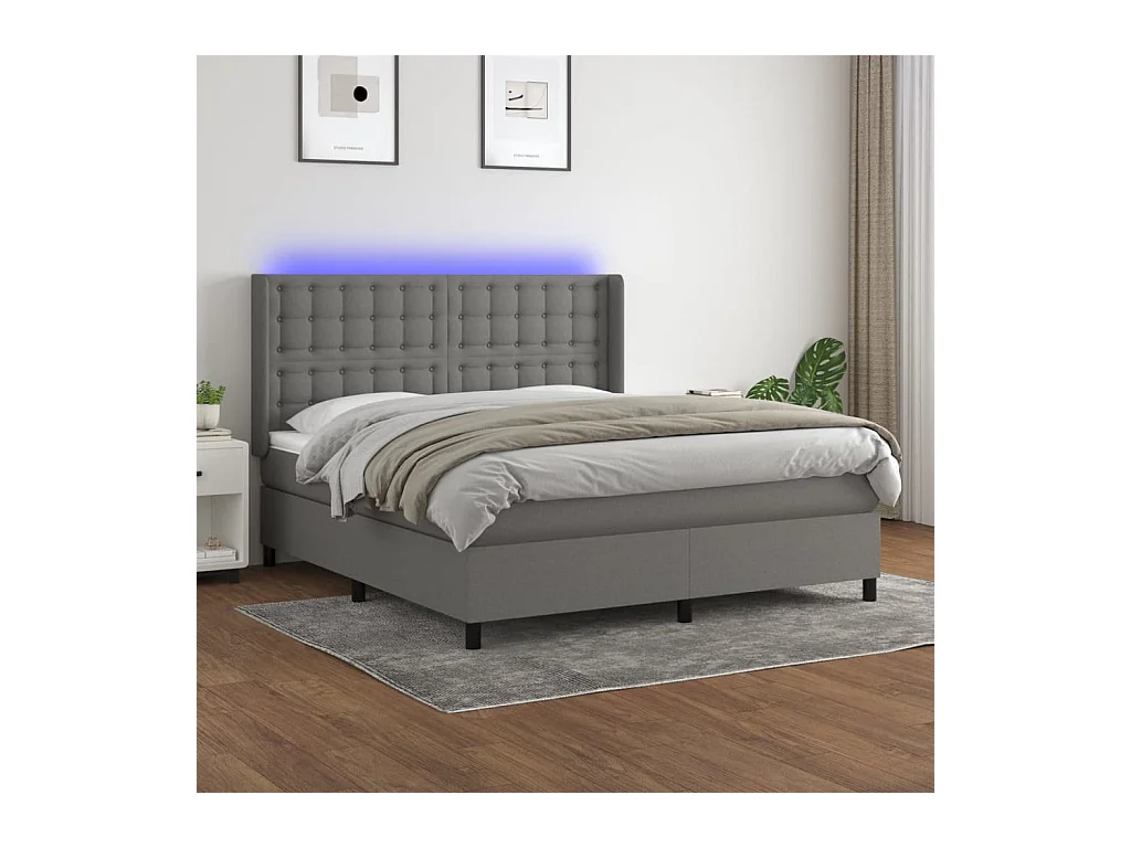 Boxspring met matras en LED stof donkergrijs 180x200 cm