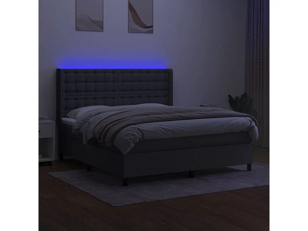 Sommier à lattes de lit matelas LED Gris foncé 180x200 cm Tissu