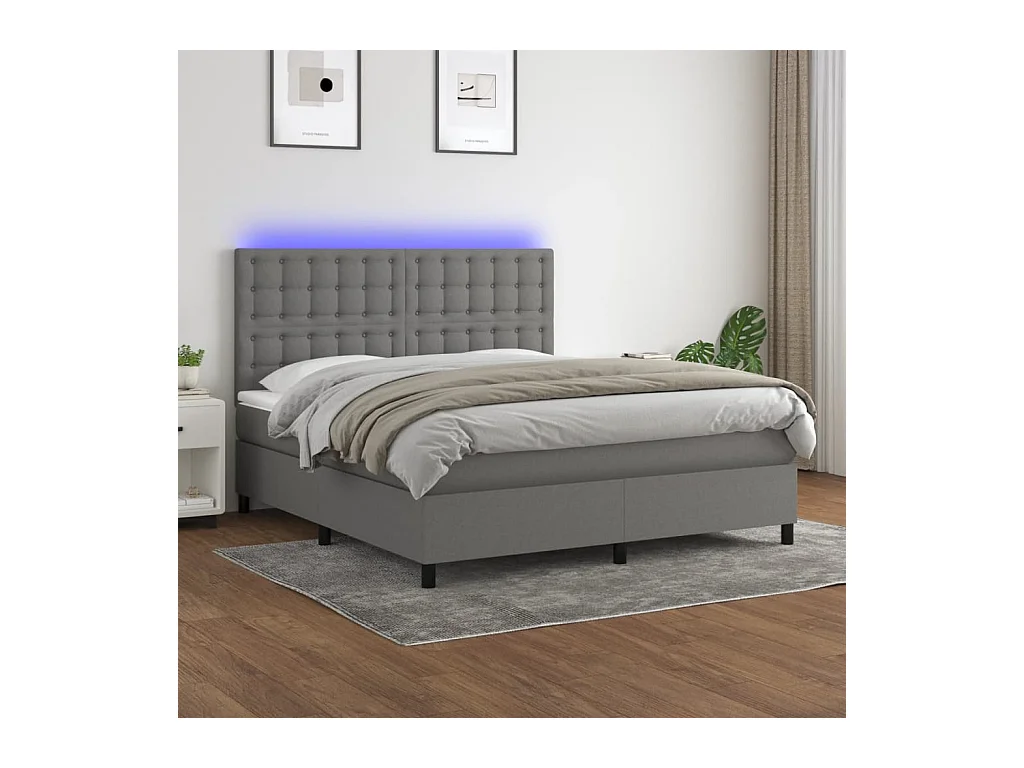 Letto a Molle Materasso e LED Grigio Scuro 180x200cm in Tessuto