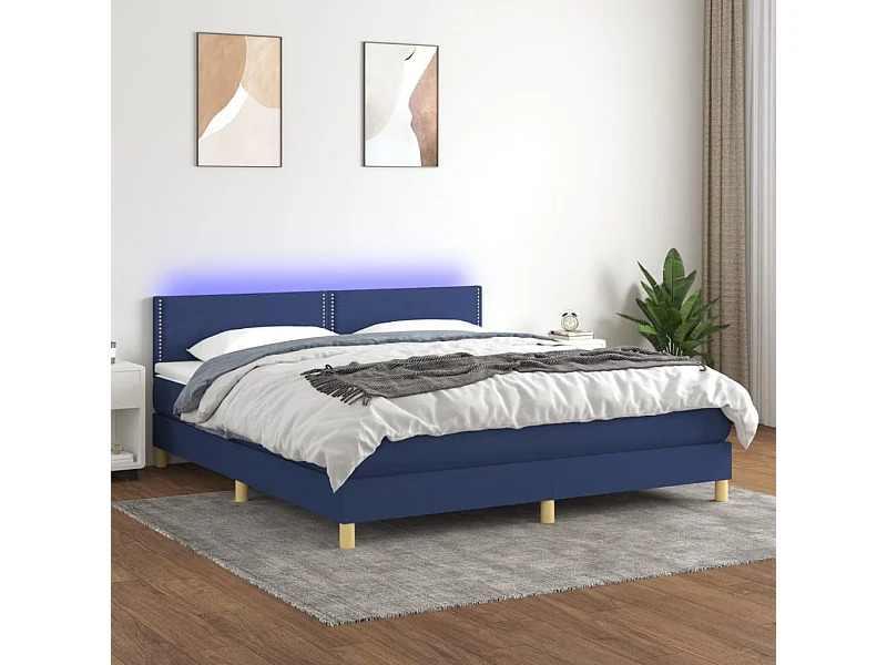 Sommier à lattes de lit avec matelas LED Bleu 180x200 cm Tissu