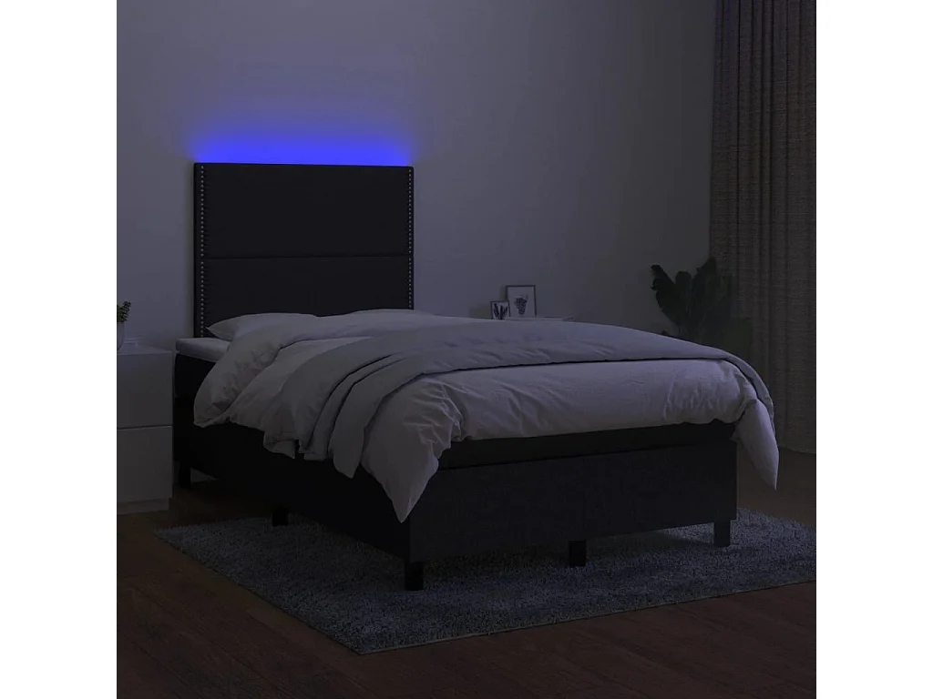 Sommier à lattes de lit et matelas et LED Noir 120x200 cm Tissu