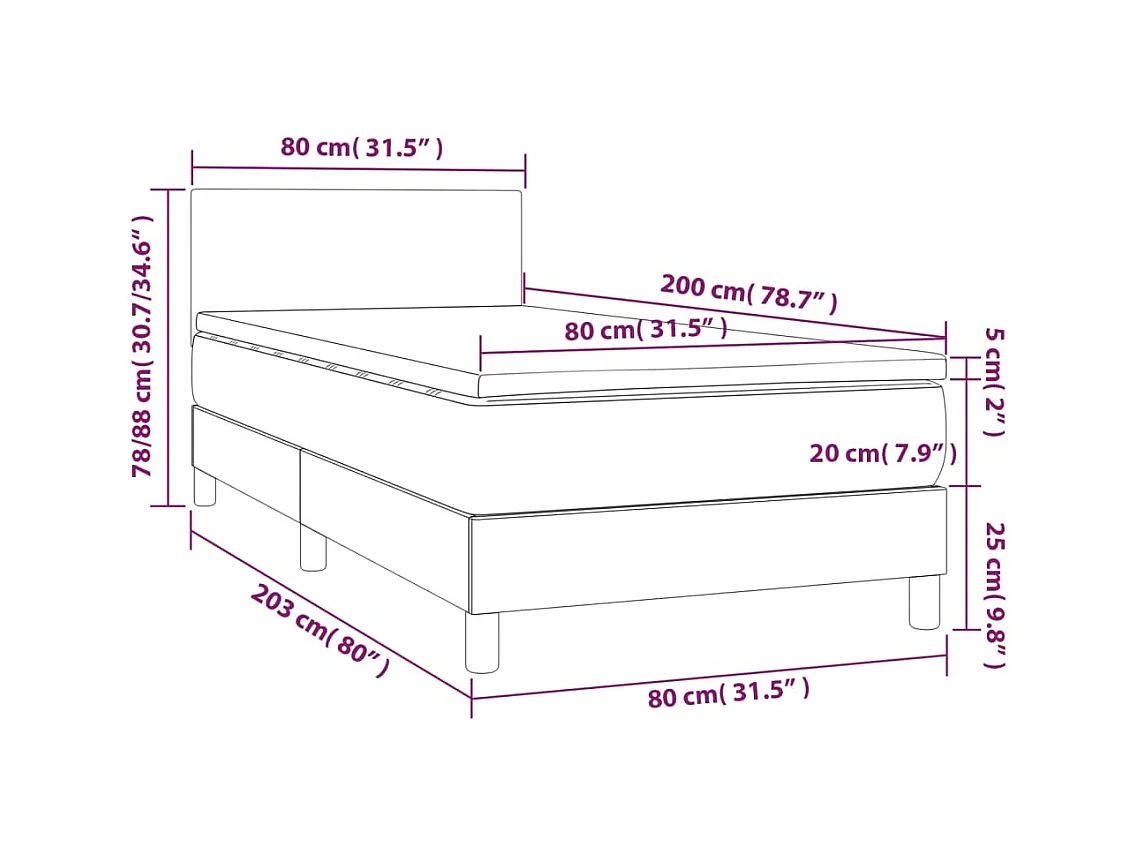 Boxspringbett mit Matratze & LED Dunkelbraun 80x200 cm Stoff