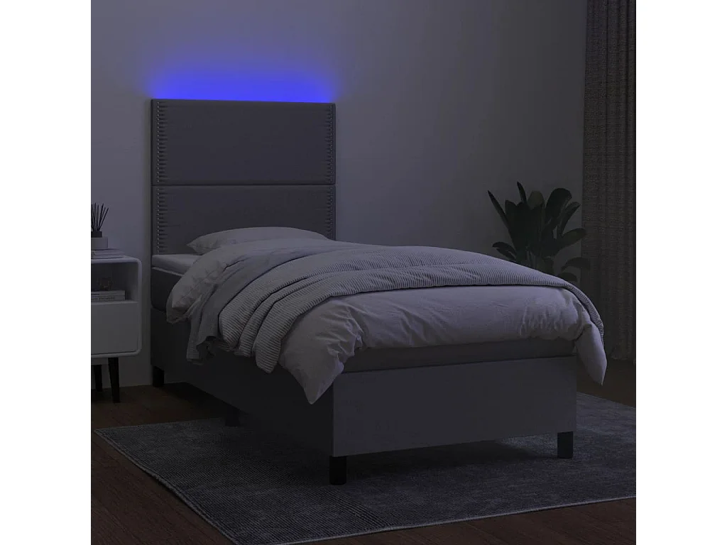 Letto a Molle Materasso e LED Grigio Chiaro 90x190 cm Tessuto