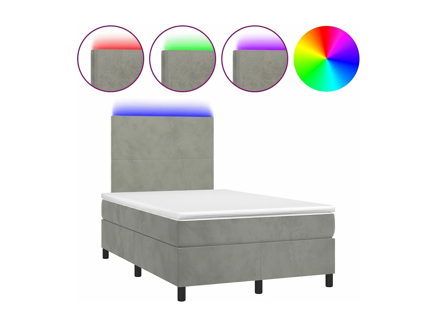 Boxspringbett mit Matratze & LED Hellgrau 120x190 cm Samt