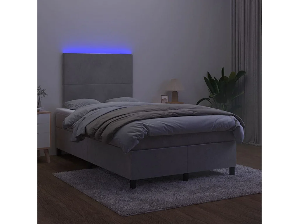 Boxspringbett mit Matratze & LED Hellgrau 120x190 cm Samt