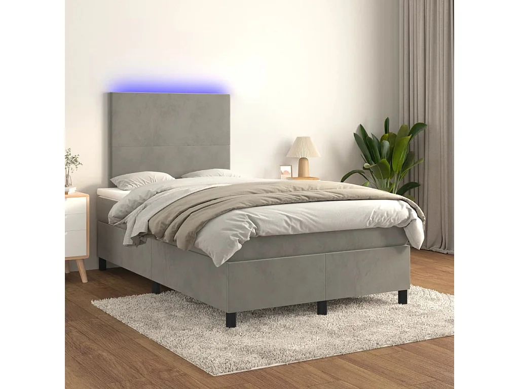 Sommier à lattes de lit avec matelas LED gris clair 120x190 cm