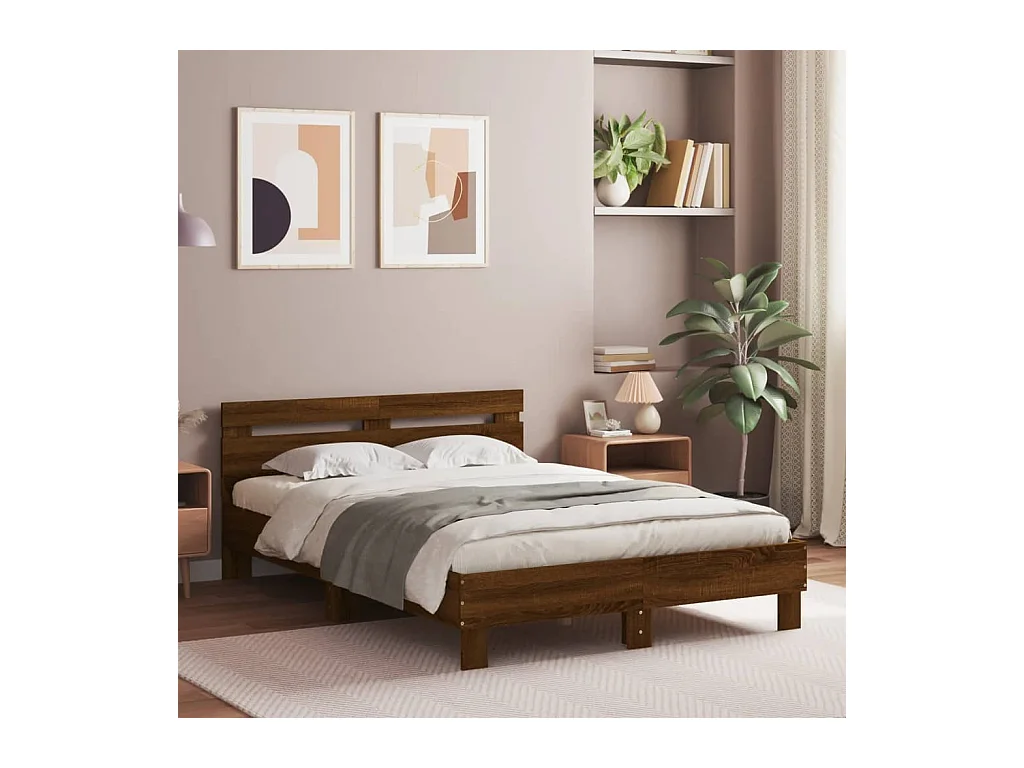 Cadre de lit avec LED sans matelas chêne marron 135x190 cm