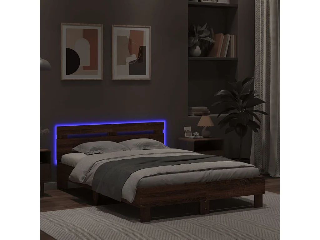 Cadre de lit avec LED sans matelas chêne marron 135x190 cm