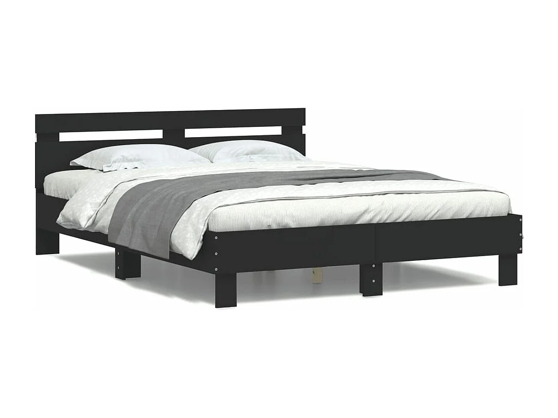 Estrutura de cama com cabeceira e luzes LED 150x200 cm preto