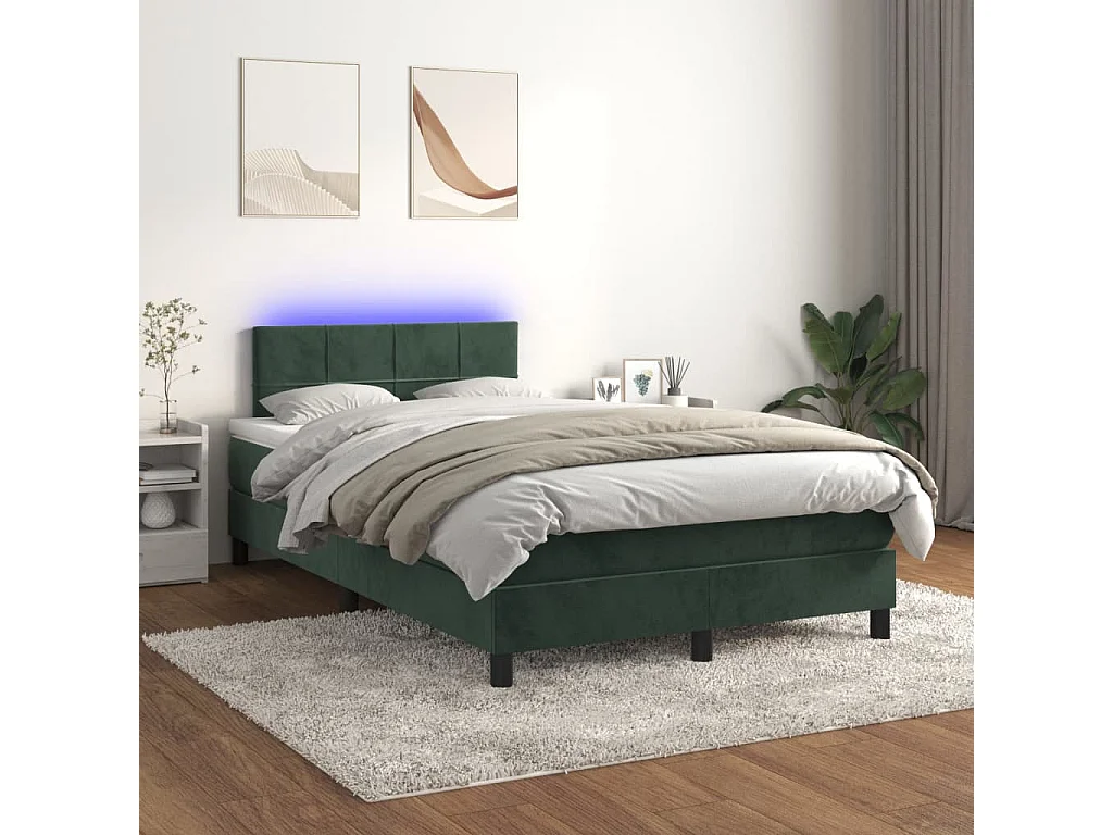 Letto a Molle con Materasso e LED Verde Scuro 120x190cm Velluto