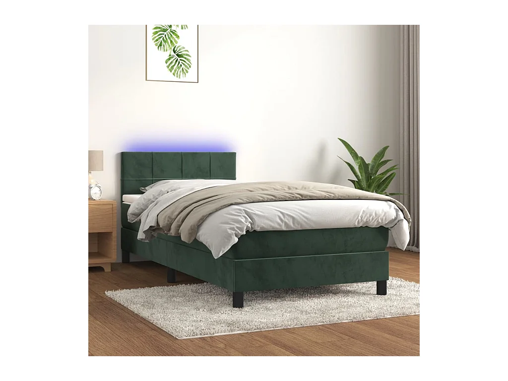 Letto a Molle con Materasso e LED Verde Scuro 80x200cm Velluto