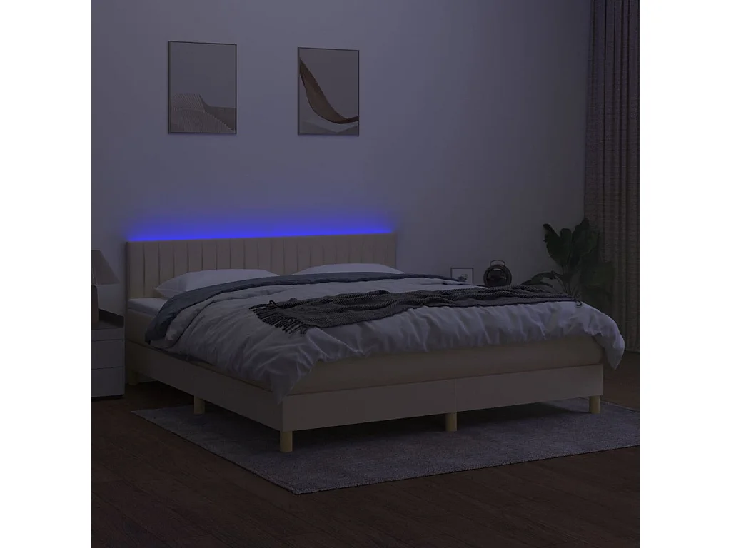 Sommier à lattes de lit avec matelas LED Crème 180x200 cm Tissu