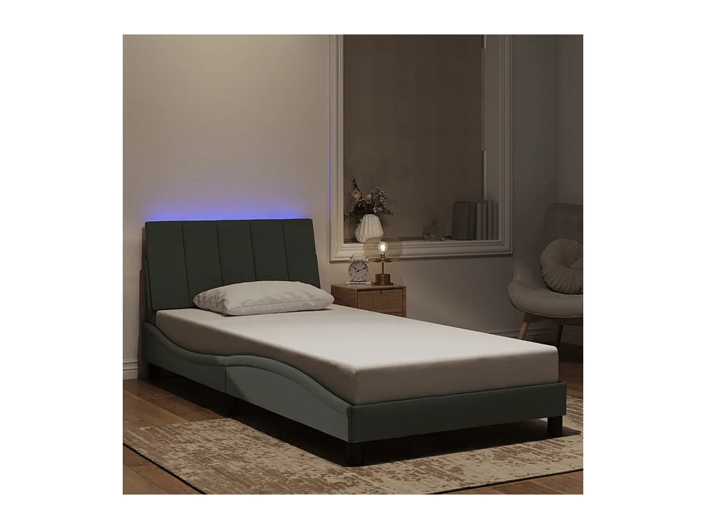 Cadre de lit avec LED sans matelas gris clair 100x200cm velours