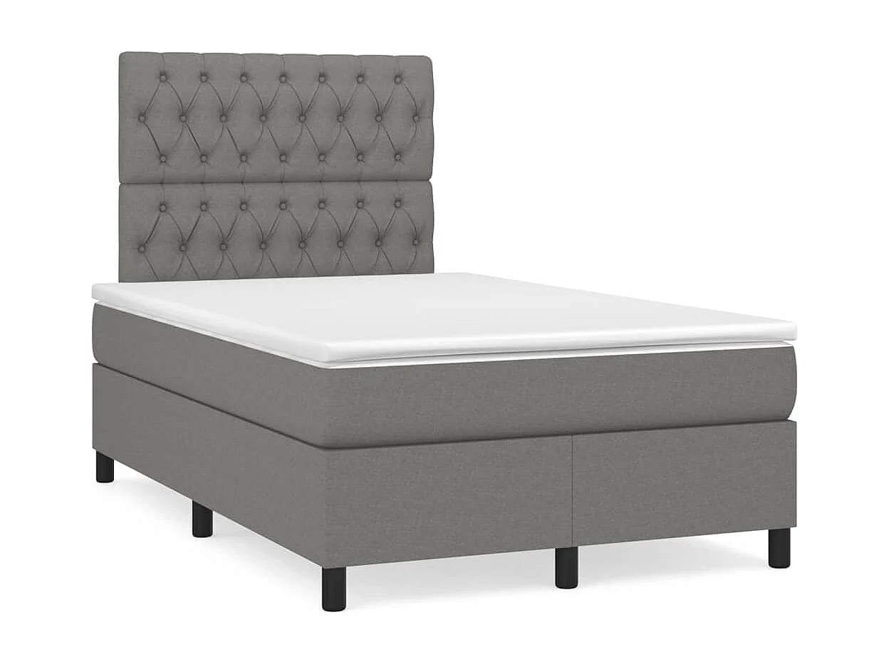 Cama box spring c/ colchão e LED 120x190 cm tecido cinza-escuro