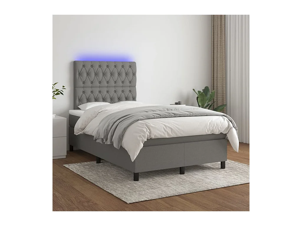 Cama box spring c/ colchão e LED 120x190 cm tecido cinza-escuro