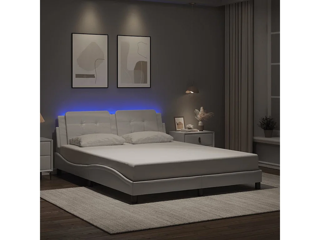 Cadre de lit avec LED sans matelas blanc 160x200 cm