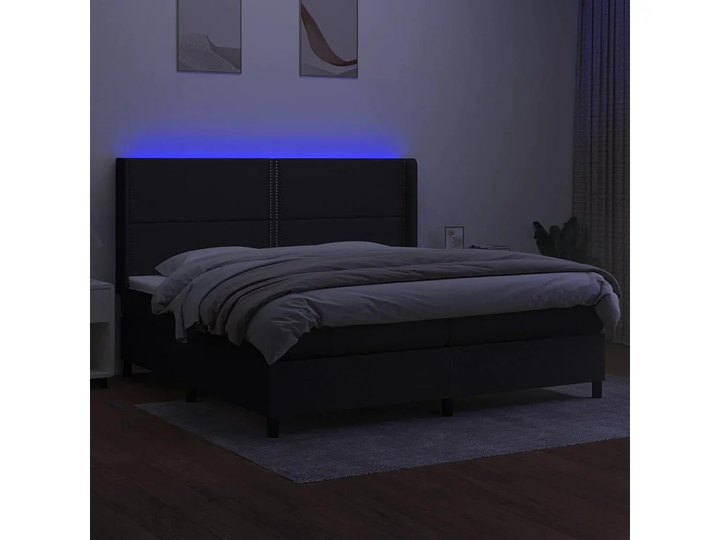 Sommier à lattes de lit matelas LED Noir 200x200 cm Tissu