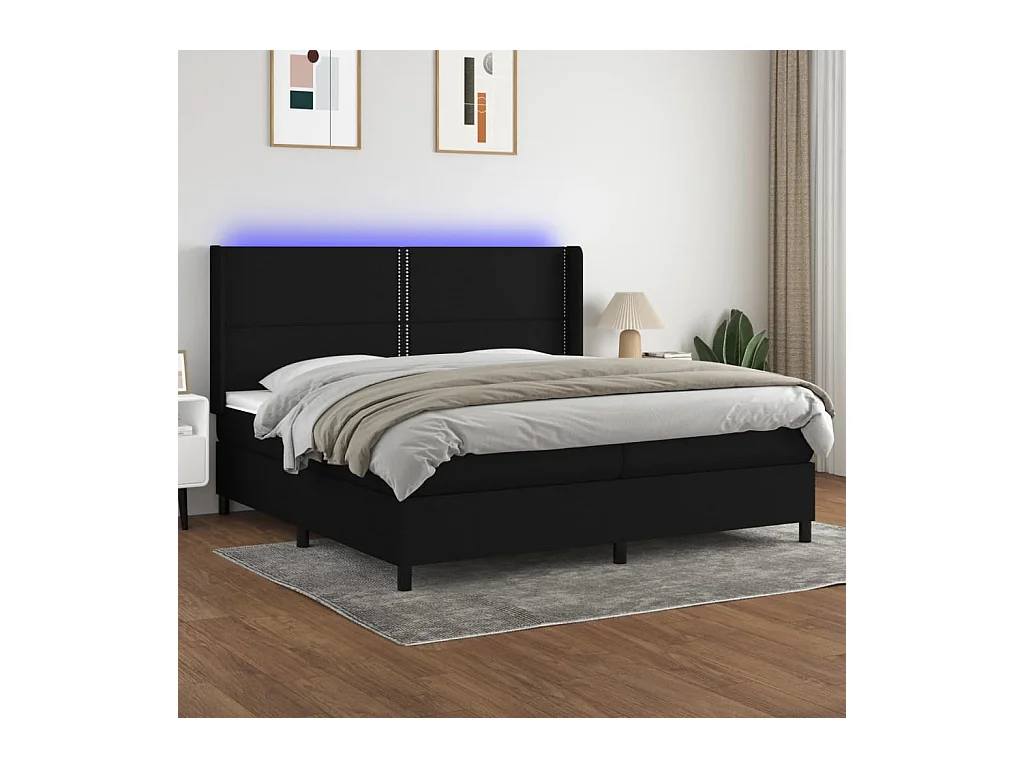 Letto a Molle Materasso e LED Nero 200x200cm in Tessuto
