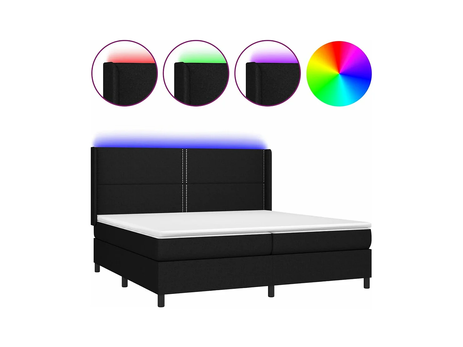 Letto a Molle Materasso e LED Nero 200x200cm in Tessuto