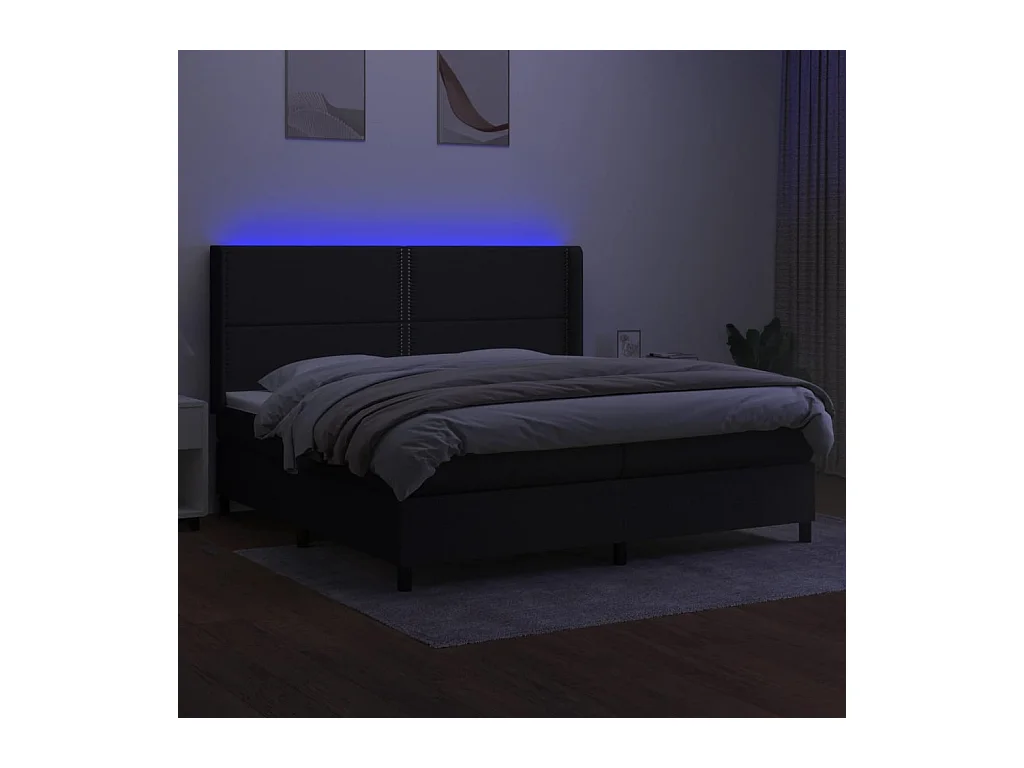 Letto a Molle Materasso e LED Nero 200x200cm in Tessuto