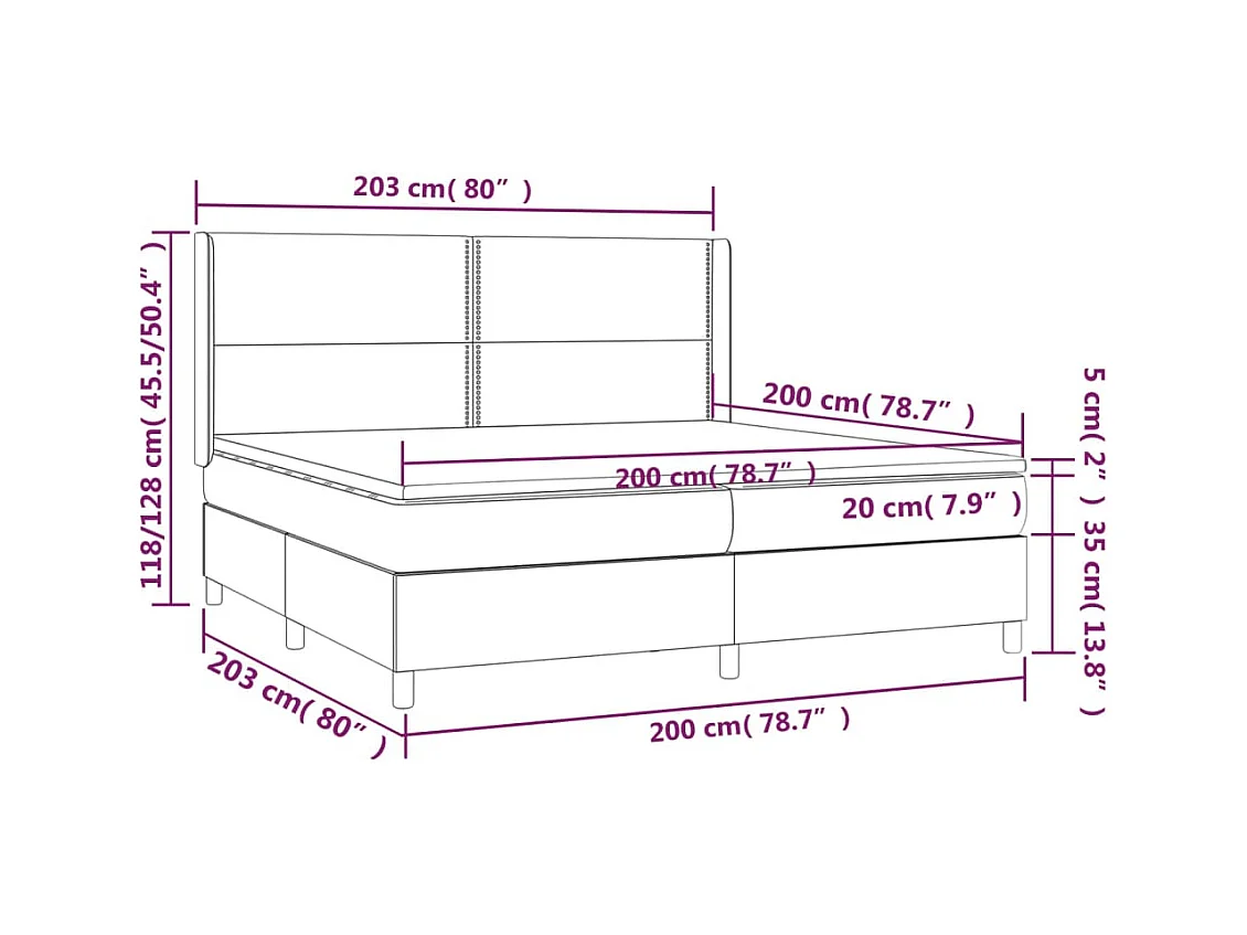 Letto a Molle Materasso e LED Nero 200x200cm in Tessuto